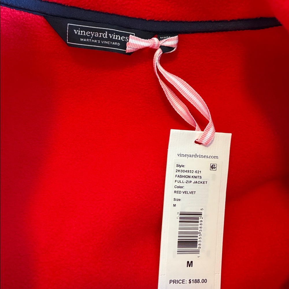 NWT Vineyard Vines Men’s Colorblock Harbor Fleece Jacket Red Velvet Sz M - Picture 6 of 7